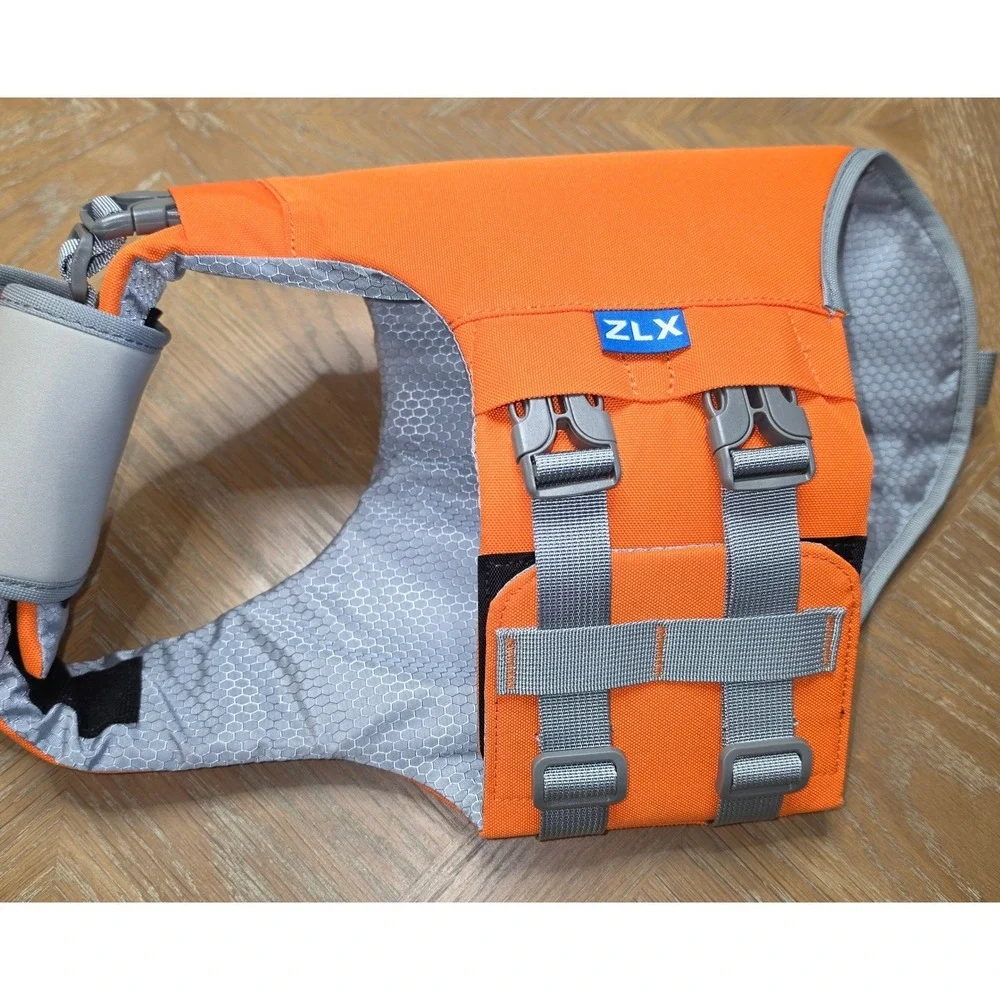 ZLX Dog Life Jacket Orange Yellow Medium Reflective Safety Vest NWT